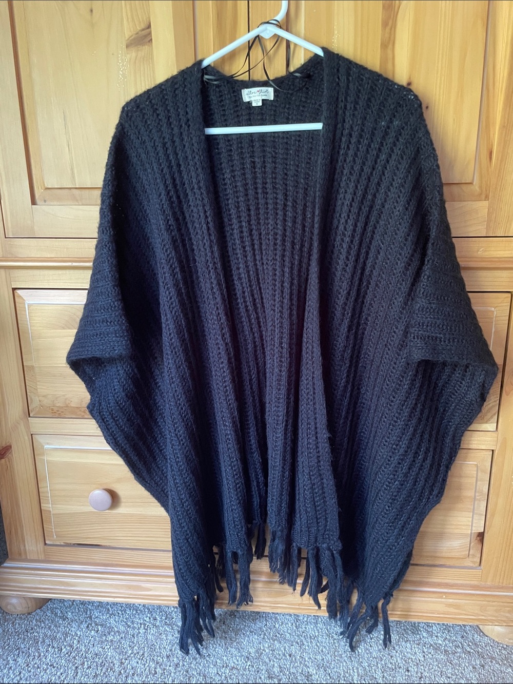 Ultra Flirt Black Knit Fringe Poncho Cardigan